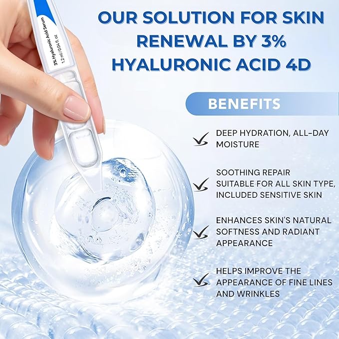 Vials of 3% Hyaluronic acid hydrating serum for face