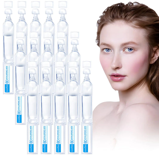 Vials of 3% Hyaluronic acid hydrating serum for face