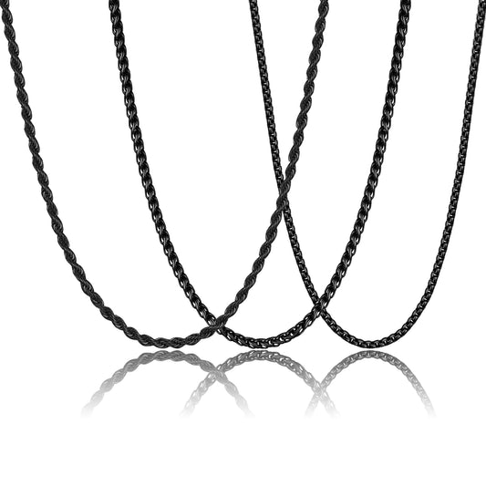 KLIFOWDY 3 Pcs Chain Necklace for Men Black/Gold/Silver Chain for Men 316L Stainless Steel Chain Cadenas Para Hombre Sets Mens Necklaces Jewelry Gifts for Men16/18/20/22/24 inches